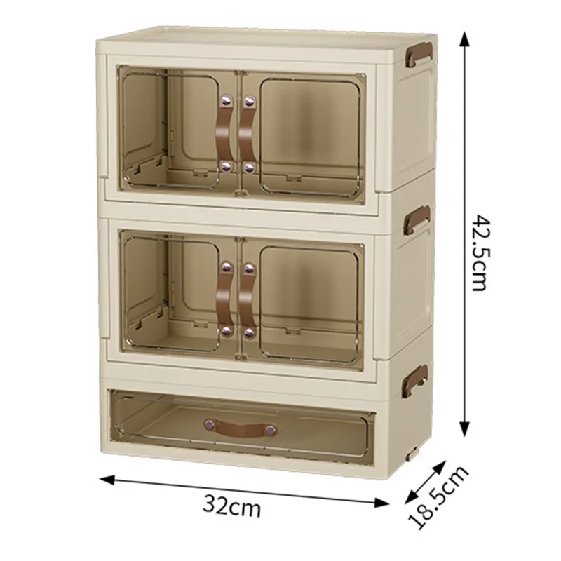 2-Layer Cabinet + 1-Layer Drawer Desktop PP Organizer Transparent Door Stationery Cosmetics Storage Box