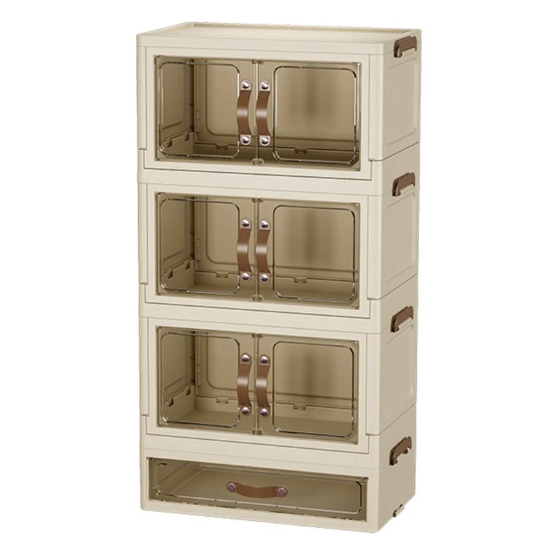 3-Layer Cabinet + 1-Layer Drawer Desktop PP Organizer Transparent Door Stationery Cosmetics Storage Box