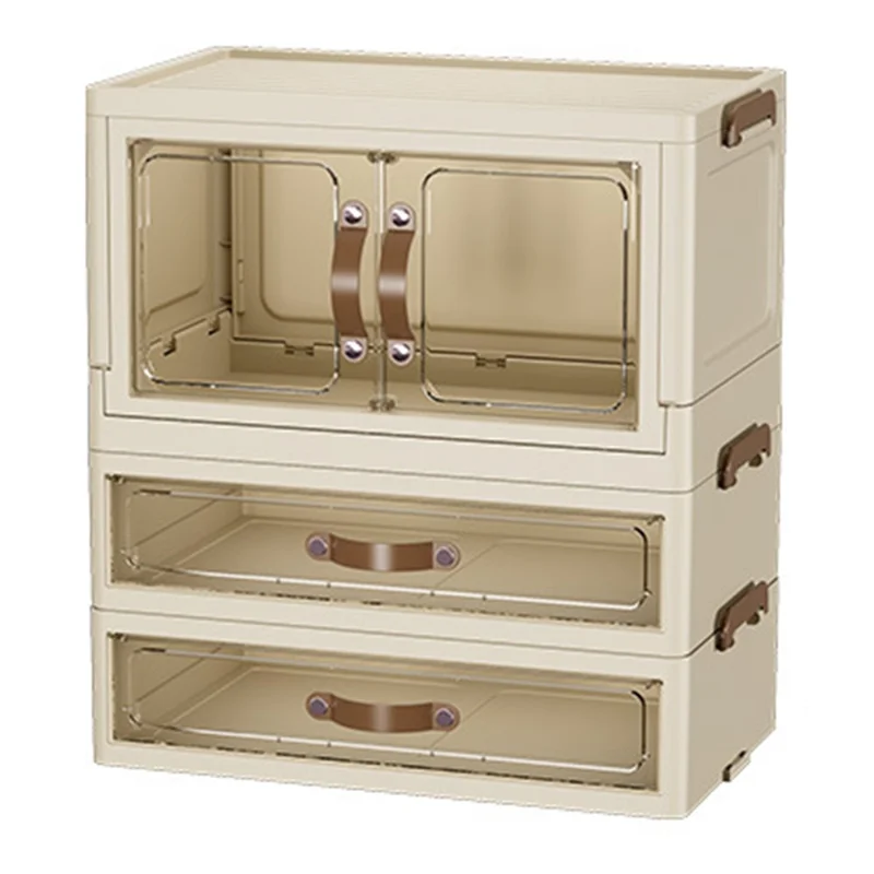 1-Layer Cabinet + 2-Layer Drawer Desktop PP Organizer Transparent Door Stationery Cosmetics Storage Box