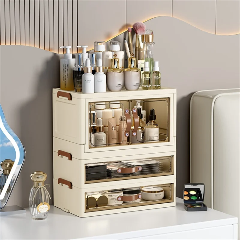 1-Layer Cabinet + 2-Layer Drawer Desktop PP Organizer Transparent Door Stationery Cosmetics Storage Box