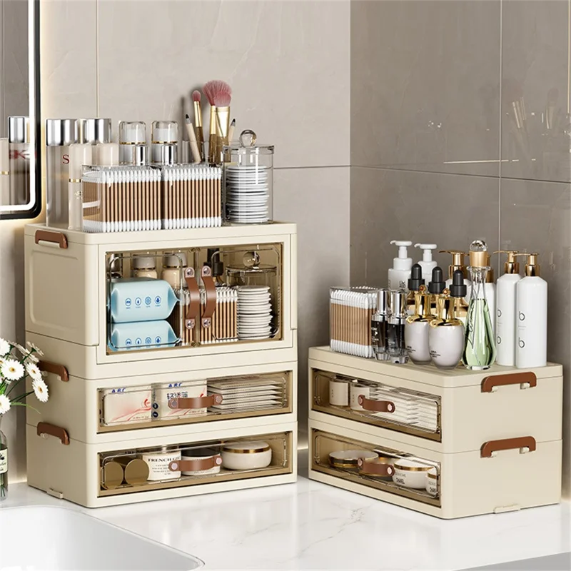 1-Layer Cabinet + 2-Layer Drawer Desktop PP Organizer Transparent Door Stationery Cosmetics Storage Box