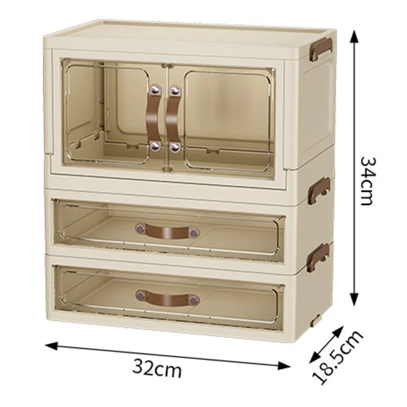 1-Layer Cabinet + 2-Layer Drawer Desktop PP Organizer Transparent Door Stationery Cosmetics Storage Box