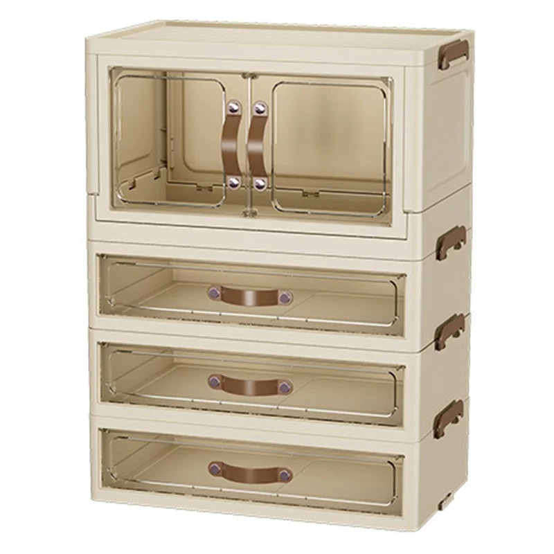 1-Layer Cabinet + 3-Layer Drawer Desktop PP Organizer Transparent Door Stationery Cosmetics Storage Box