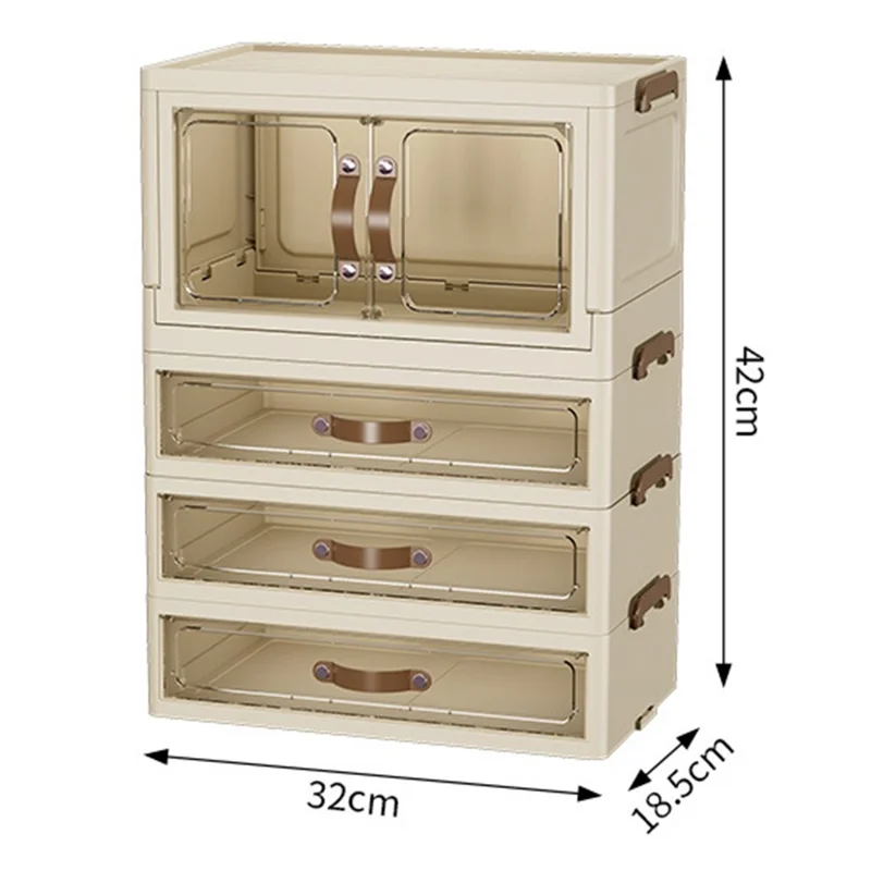 1-Layer Cabinet + 3-Layer Drawer Desktop PP Organizer Transparent Door Stationery Cosmetics Storage Box