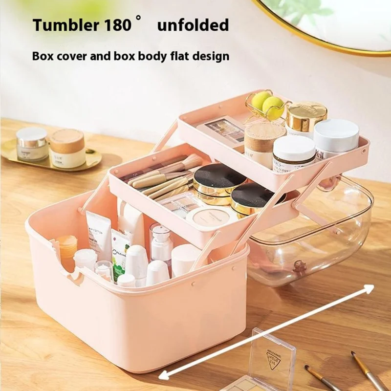 Medizinische Aufbewahrungsbox Große Kapazität Mehrschichtige Erste-Hilfe-Medikamenten- und Kosmetik-Organizer - Rosa