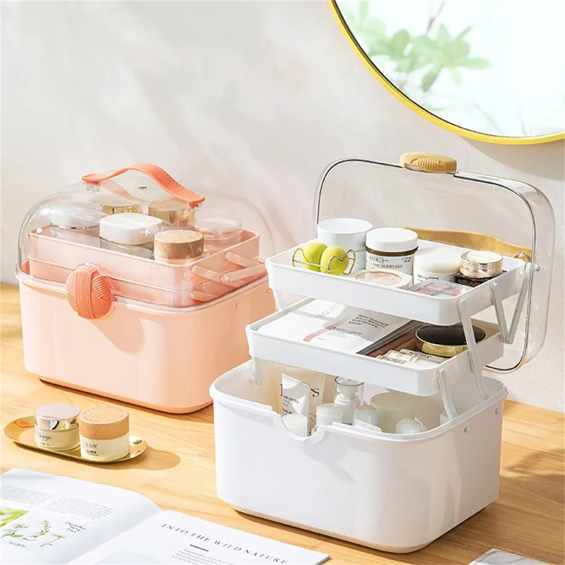 Medizinische Aufbewahrungsbox Große Kapazität Mehrschichtige Erste-Hilfe-Medikamenten- und Kosmetik-Organizer - Rosa
