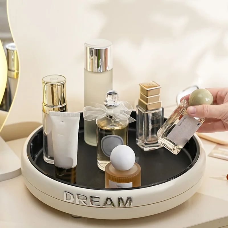 Multifunctional Rotating Desktop Organizer Large Capacity Round Storage Tray for Cosmetics Fruit Aromatherapy - Blue+Yellow+Transparent