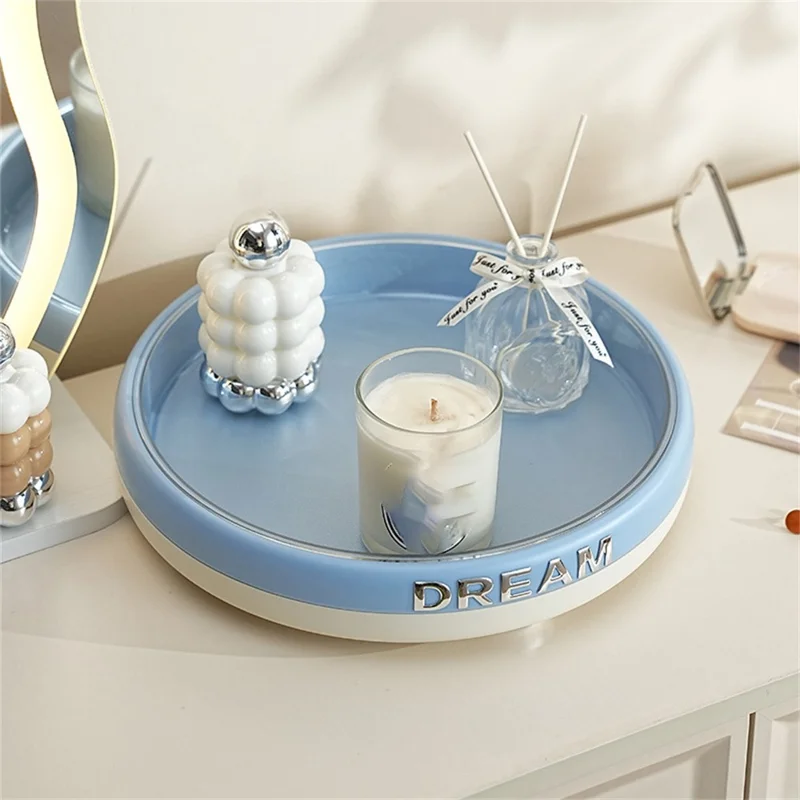 Multifunctional Rotating Desktop Organizer Large Capacity Round Storage Tray for Cosmetics Fruit Aromatherapy - Blue+Yellow+Transparent
