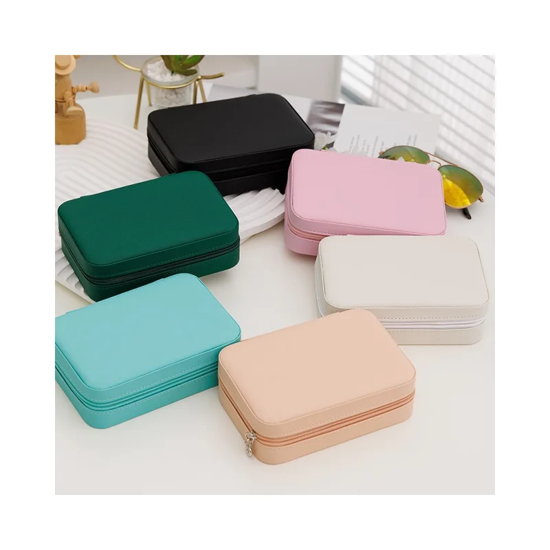Caja organizadora de joyas portátil Estuche de almacenamiento de cuero Multicompartimento para uso doméstico y de viaje - Rosa