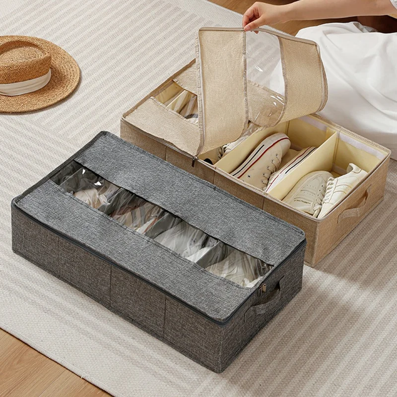 Underbed Storage Box with Dividers 60 x 33 x1 5cm Clear Window Waterproof Organizer for Shoes Clothes - Grey