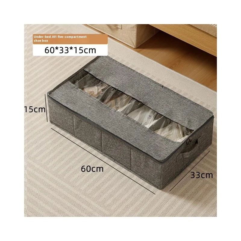 Underbed Storage Box with Dividers 60 x 33 x1 5cm Clear Window Waterproof Organizer for Shoes Clothes - Grey
