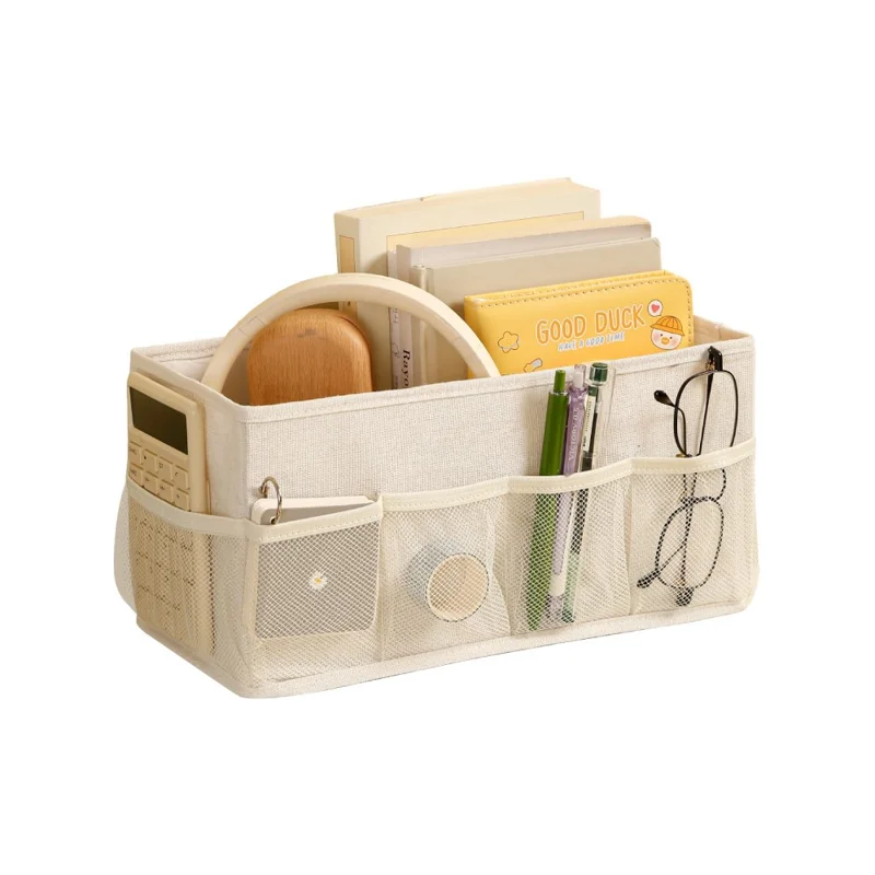 Foldable Desktop Organizer Box Multi-Compartment Storage Container for Cosmetics Jewelry Miscellaneous Items - Beige