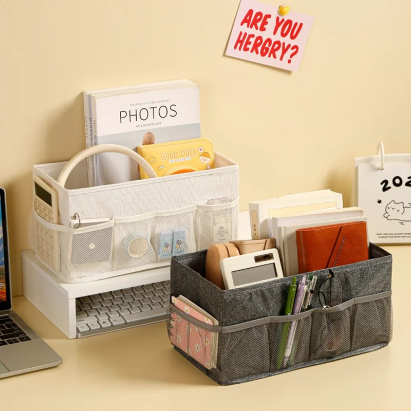 Foldable Desktop Organizer Box Multi-Compartment Storage Container for Cosmetics Jewelry Miscellaneous Items - Beige