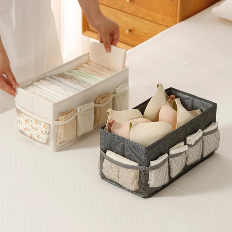 Foldable Desktop Organizer Box Multi-Compartment Storage Container for Cosmetics Jewelry Miscellaneous Items - Beige