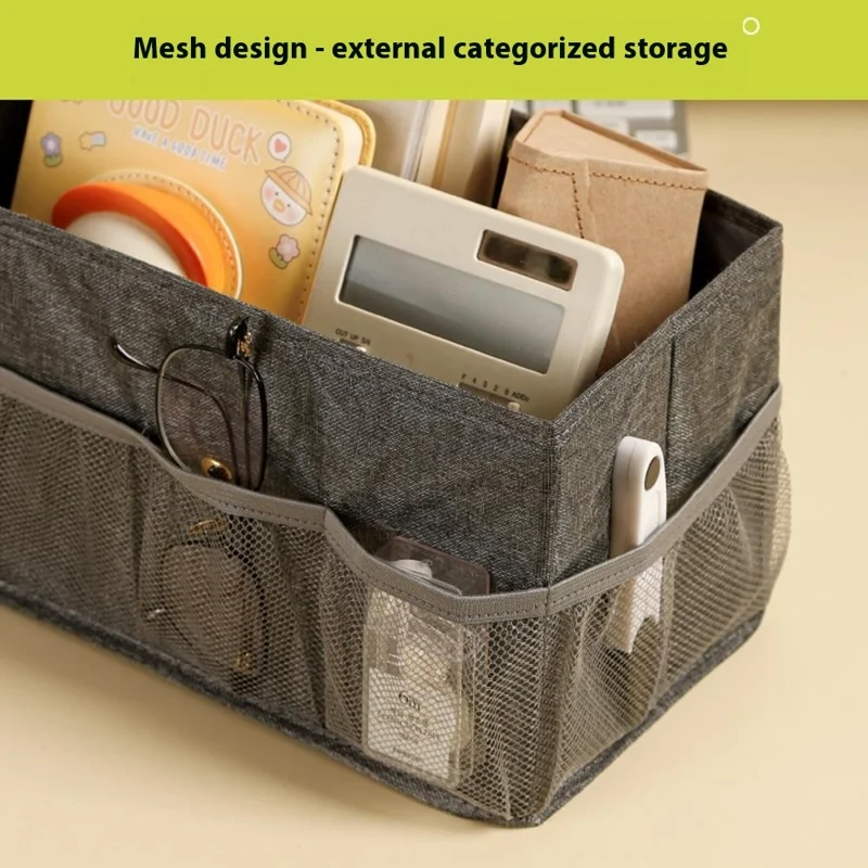 Foldable Desktop Organizer Box Multi-Compartment Storage Container for Cosmetics Jewelry Miscellaneous Items - Beige