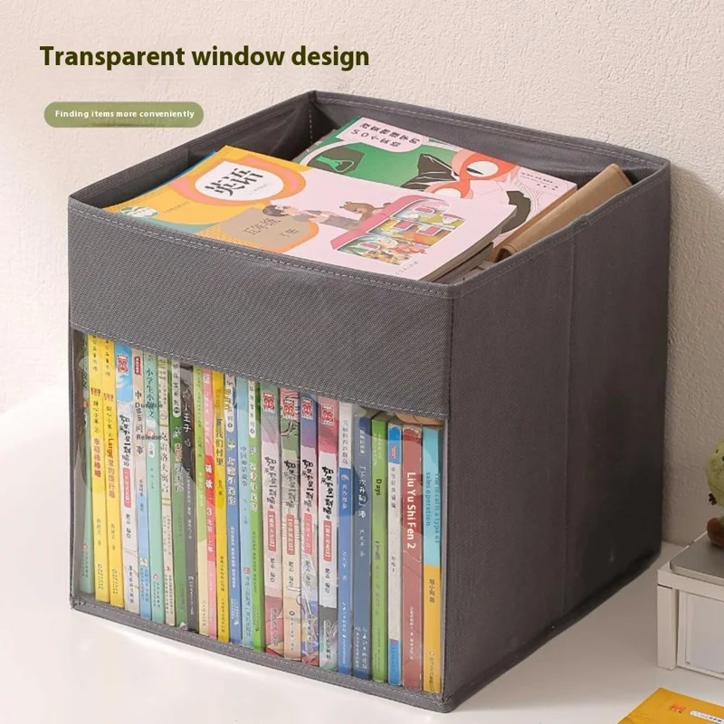 Storage Box Foldable Organizer Clear Window Multi-Function Container for Books Miscellaneous Items