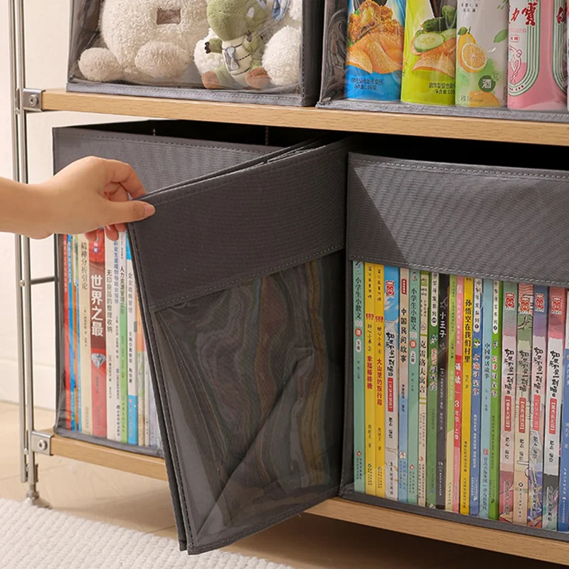 Storage Box Foldable Organizer Clear Window Multi-Function Container for Books Miscellaneous Items