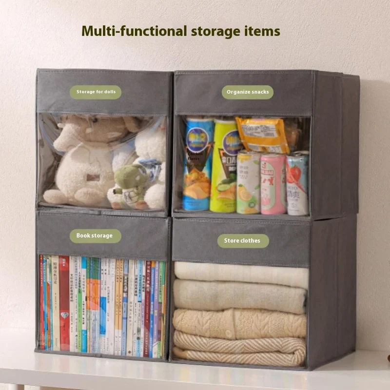 Storage Box Foldable Organizer Clear Window Multi-Function Container for Books Miscellaneous Items
