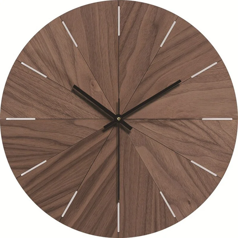 12 Inch Imitation Wood Grain Decorative Round Wall Clock Silent Quartz Clock for Bedroom Living Room - Style 1