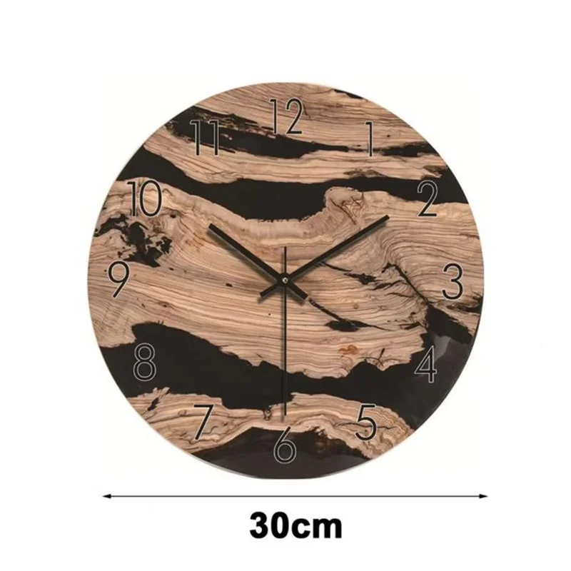 12 Inch Imitation Wood Grain Decorative Round Wall Clock Silent Quartz Clock for Bedroom Living Room - Style 1
