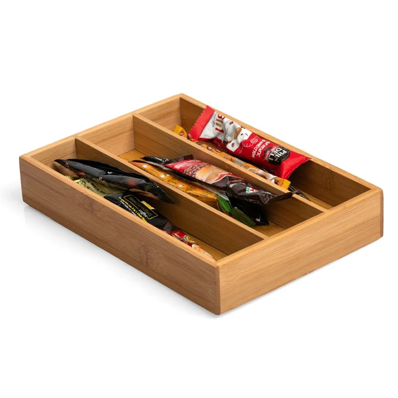 Organizador de cubiertos de bambú con 3 compartimentos, caja de almacenamiento para utensilios de cocina y soporte para cubertería
