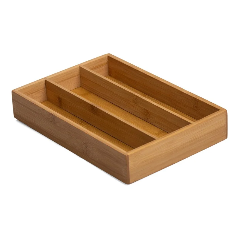 Organizador de cubiertos de bambú con 3 compartimentos, caja de almacenamiento para utensilios de cocina y soporte para cubertería