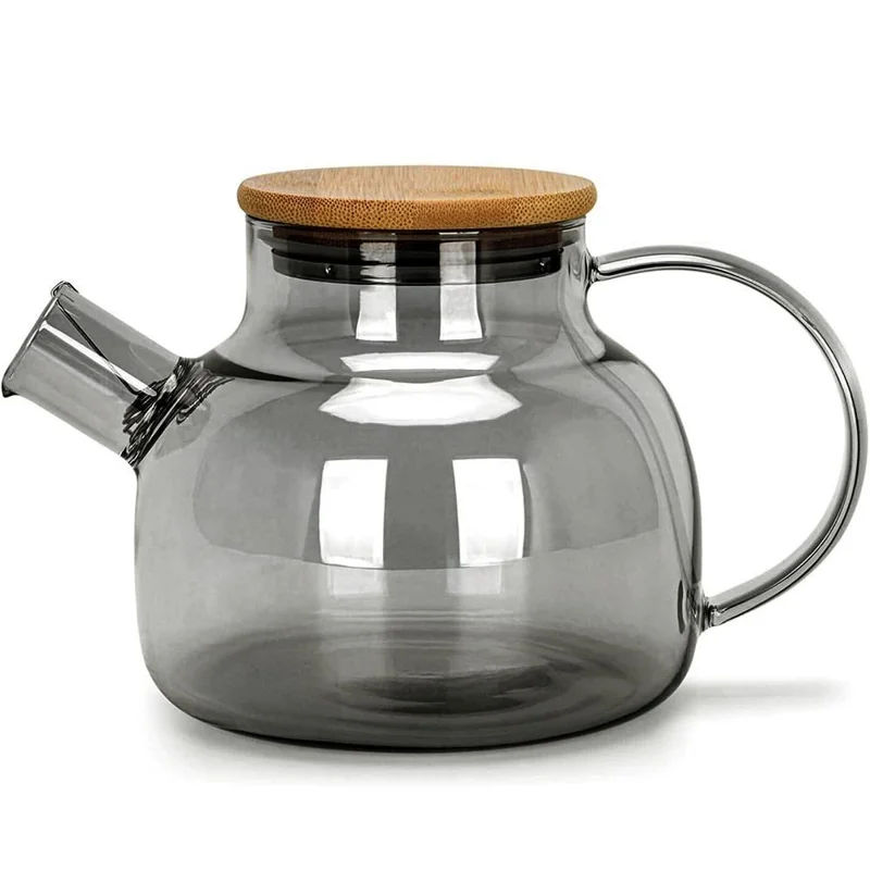 600ML Electroplated Transparent Teapot Heat Resistant High Borosilicate Glass Water Kettle Juice Jug (No FDA, BPA Free) - Transparent Black