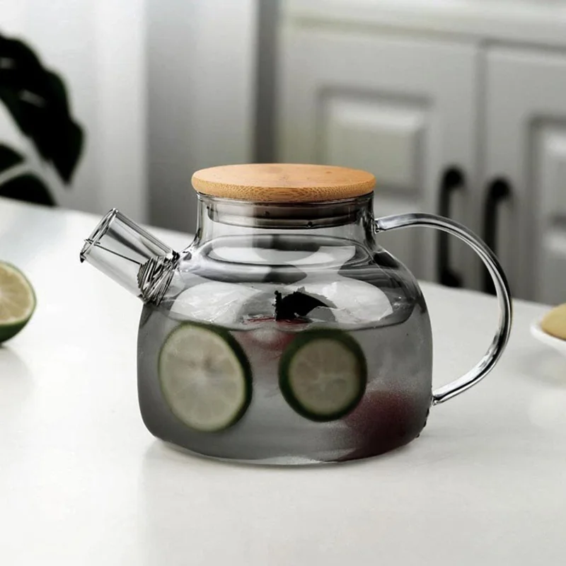 600ML Electroplated Transparent Teapot Heat Resistant High Borosilicate Glass Water Kettle Juice Jug (No FDA, BPA Free) - Transparent Black