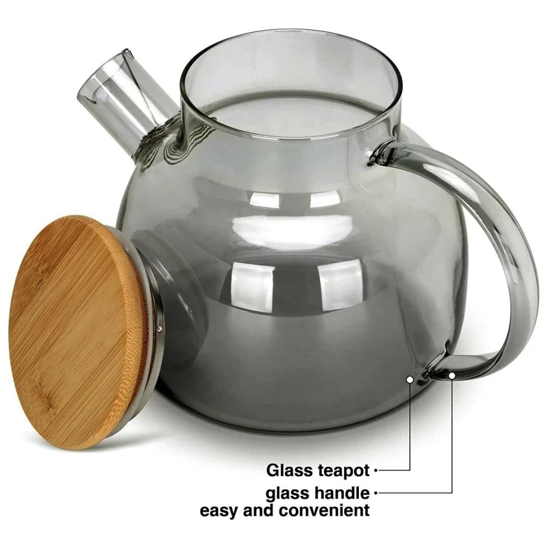 600ML Electroplated Transparent Teapot Heat Resistant High Borosilicate Glass Water Kettle Juice Jug (No FDA, BPA Free) - Transparent Black