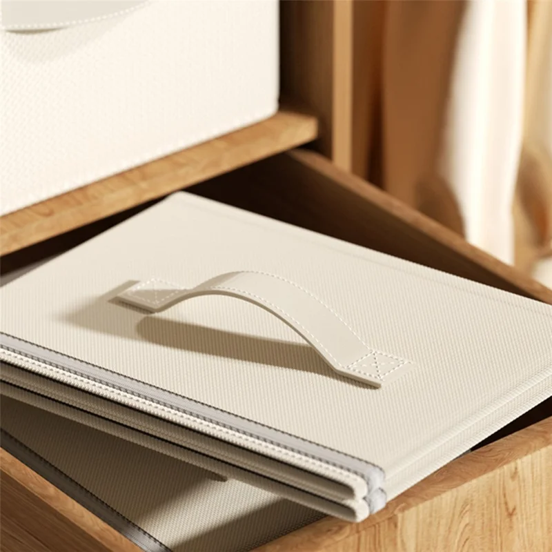 Size M Cotton Linen Foldable Storage Box with Transparent Top for Bedroom Clothes Organizer Container, 40 x 30 x 20cm