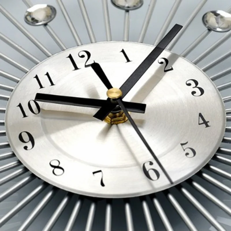 WM05 33 x 33cm Wrought Iron Wall Clock for Living Room Home Decor Quartz Clock Rhinestone Accents
