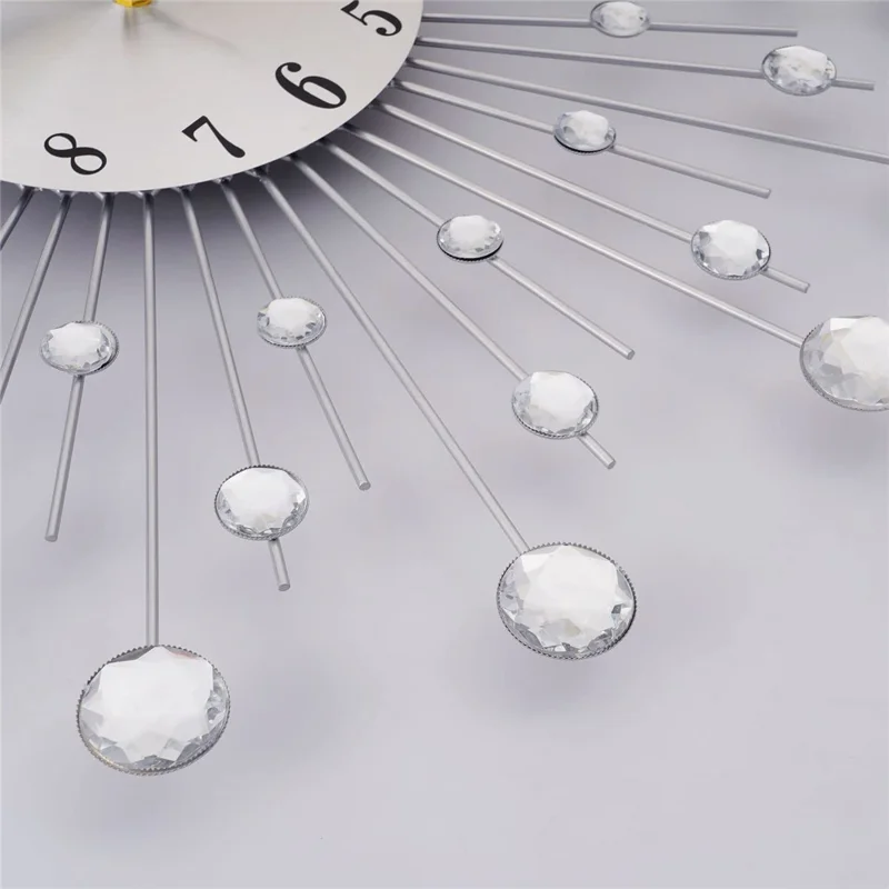 WM97 50 x 50cm Wrought Iron Wall Clock for Living Room Home Decor Quartz Clock Rhinestone Accents