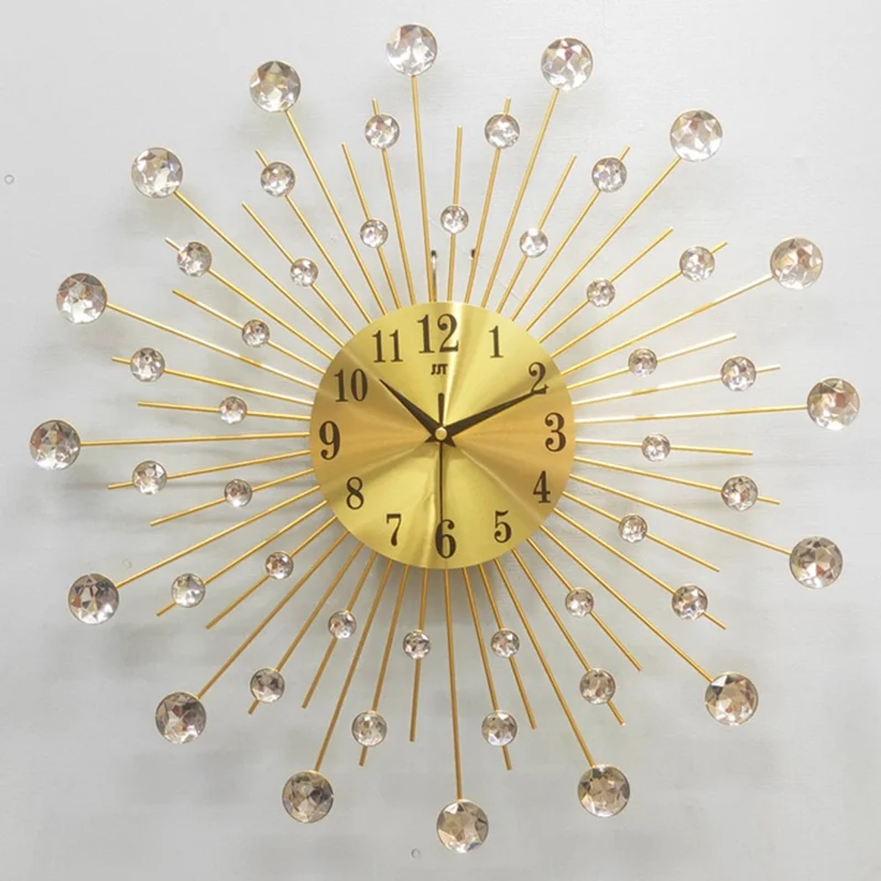 WM445 50 x 50cm Wrought Iron Wall Clock for Living Room Home Decor Quartz Clock Rhinestone Accents