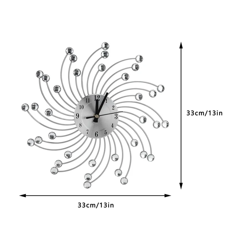 WM12 33 x 33cm Wall Mount Clock Wrought Iron Silent Quartz Clock for Living Room Decor