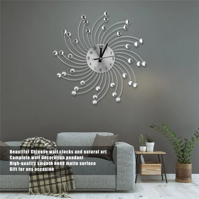WM12 33 x 33cm Wall Mount Clock Wrought Iron Silent Quartz Clock for Living Room Decor