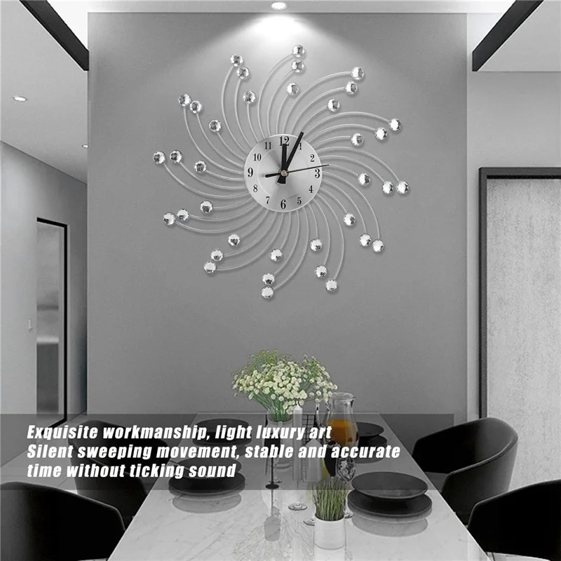 WM12 33 x 33cm Wall Mount Clock Wrought Iron Silent Quartz Clock for Living Room Decor