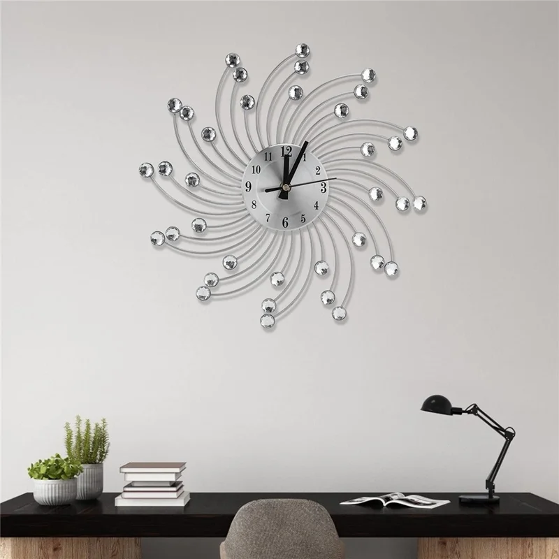 WM12 33 x 33cm Wall Mount Clock Wrought Iron Silent Quartz Clock for Living Room Decor