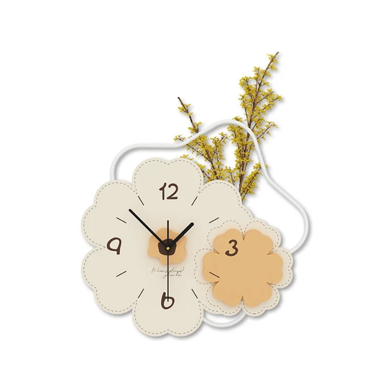 Horloge murale JT23206 moderne en bois et métal avec design floral, silencieuse, pour salon et chambre à coucher