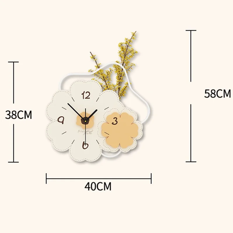 Horloge murale JT23206 moderne en bois et métal avec design floral, silencieuse, pour salon et chambre à coucher