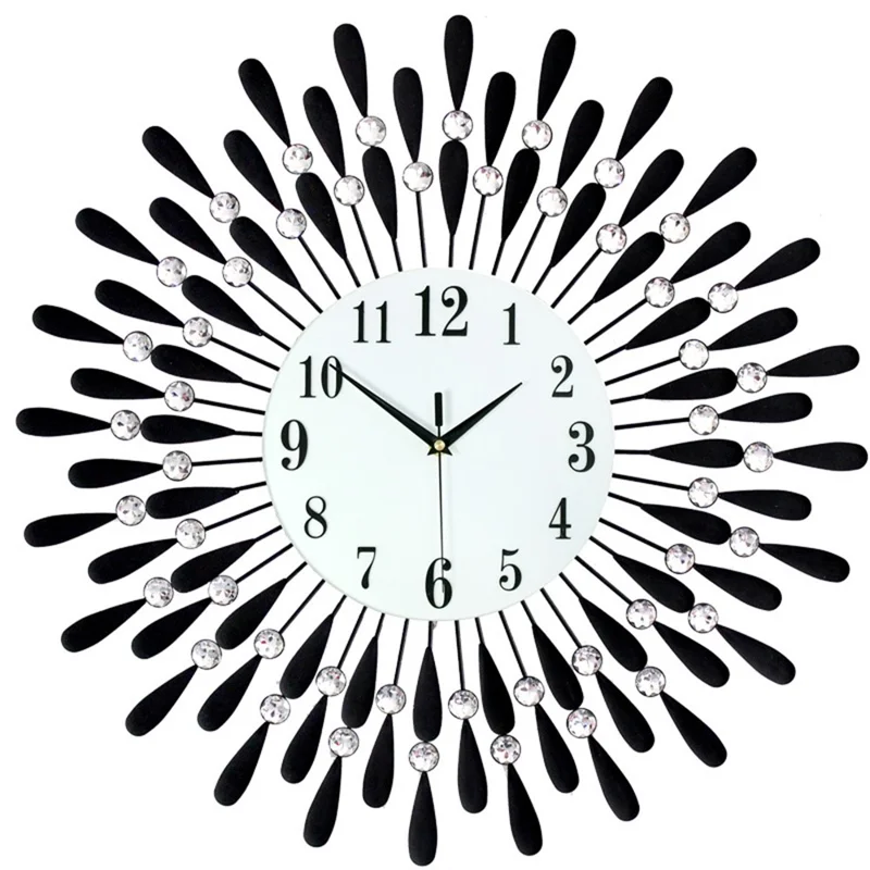 Relógio de Parede Criativo de Vidro e Ferro Decorativo, Silencioso, com Quartzo para Sala de Estar, 38x38cm - Preto