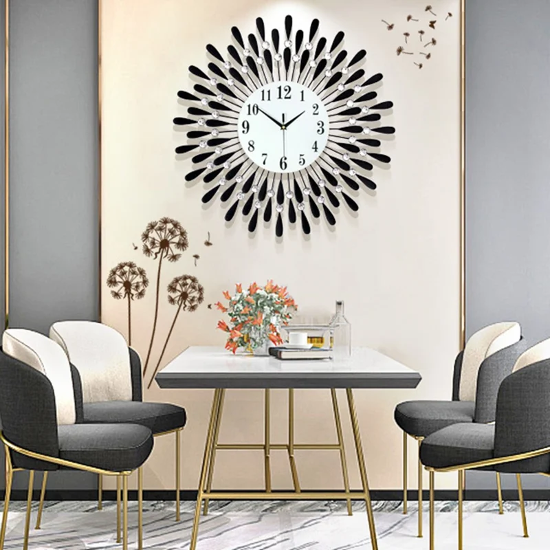 Relógio de Parede Criativo de Vidro e Ferro Decorativo, Silencioso, com Quartzo para Sala de Estar, 38x38cm - Preto