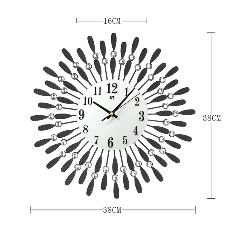 Relógio de Parede Criativo de Vidro e Ferro Decorativo, Silencioso, com Quartzo para Sala de Estar, 38x38cm - Preto