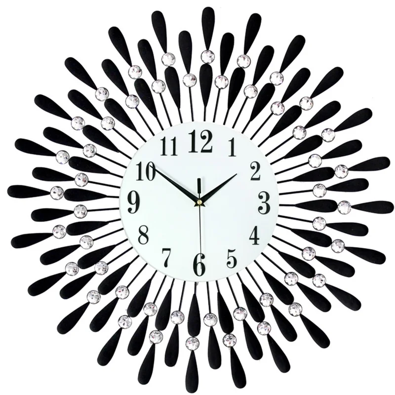 Horloge murale en fer et verre créative Horloge à quartz silencieuse pour le salon, 60x60cm