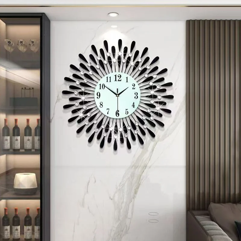 Horloge murale en fer et verre créative Horloge à quartz silencieuse pour le salon, 60x60cm