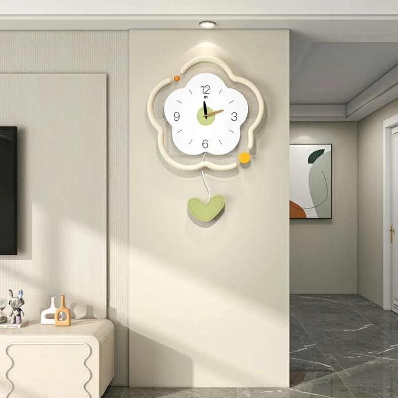 Flower Shape Wood + Acrylic Wall Clock Silent Creative Clock Living Room Home Decor, Size L