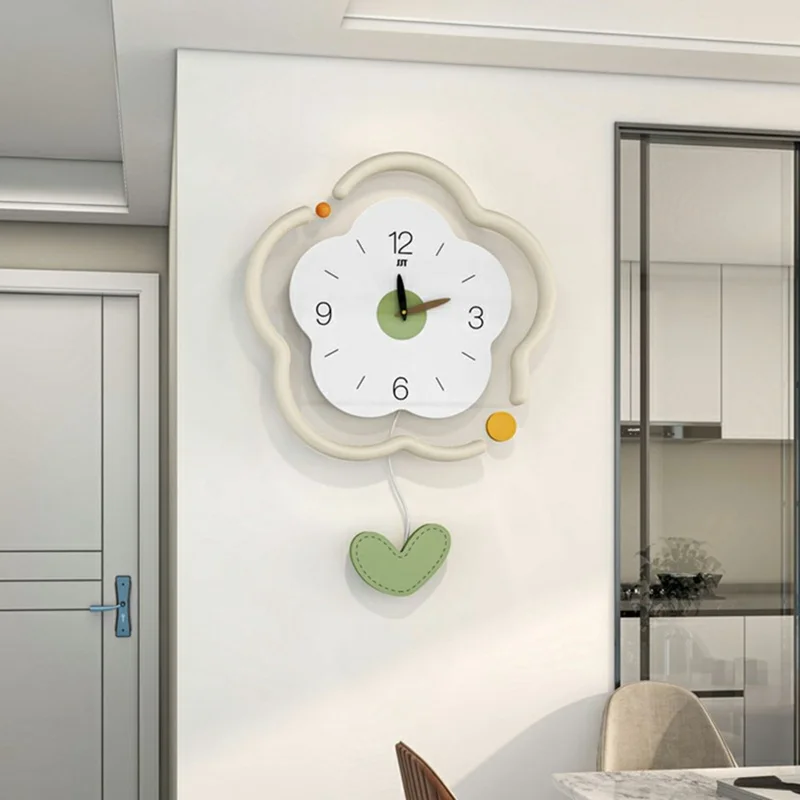 Flower Shape Wood + Acrylic Wall Clock Silent Creative Clock Living Room Home Decor, Size L