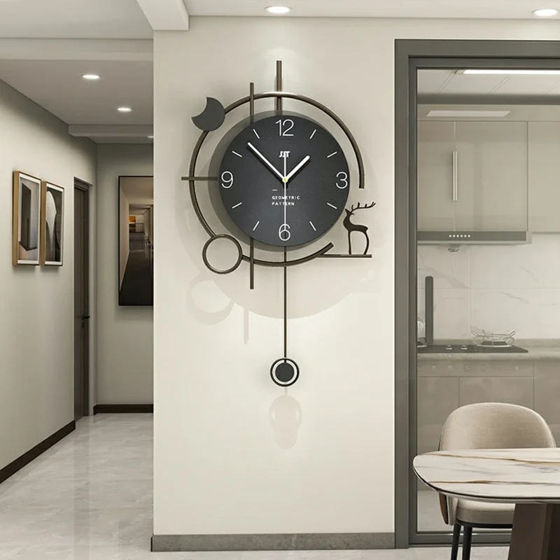 Moderne Wanduhr Dekorativ Holz Metall Quarz Uhr Wohnzimmer Kreative Leise Zeitanzeige, Größe M