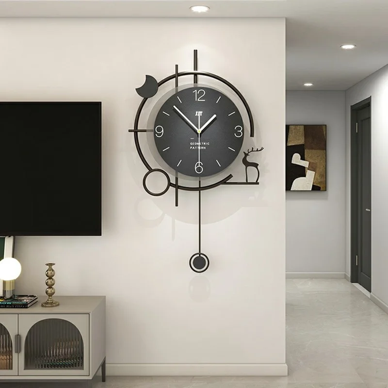 Moderne Wanduhr Dekorativ Holz Metall Quarz Uhr Wohnzimmer Kreative Leise Zeitanzeige, Größe M