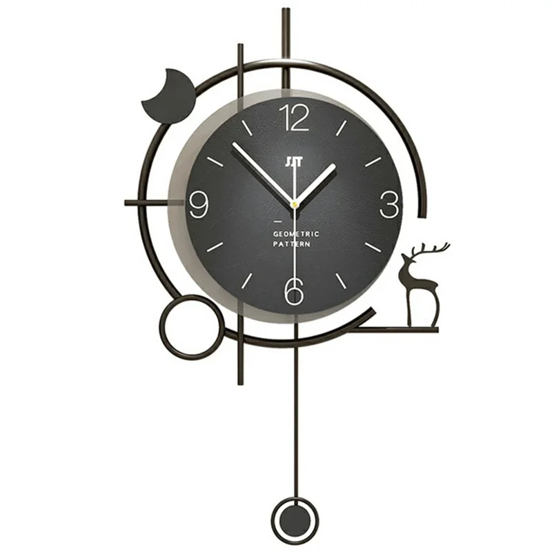 Moderne Wanduhr Dekorativ Holz-Metall Quarz Uhr Wohnzimmer Kreative Leise Zeitanzeige, Größe L