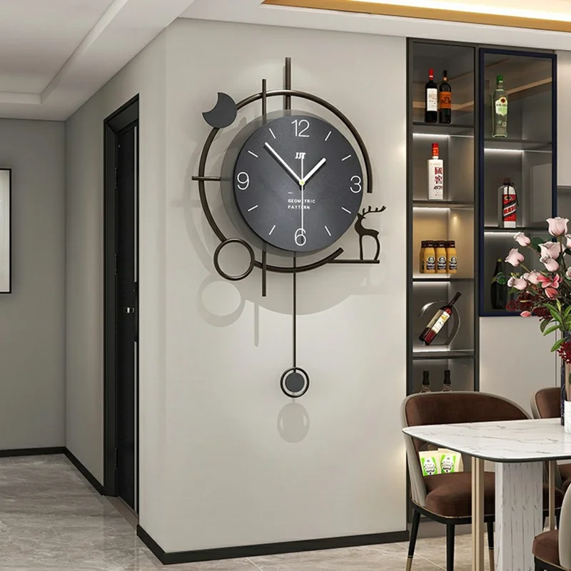 Moderne Wanduhr Dekorativ Holz-Metall Quarz Uhr Wohnzimmer Kreative Leise Zeitanzeige, Größe L